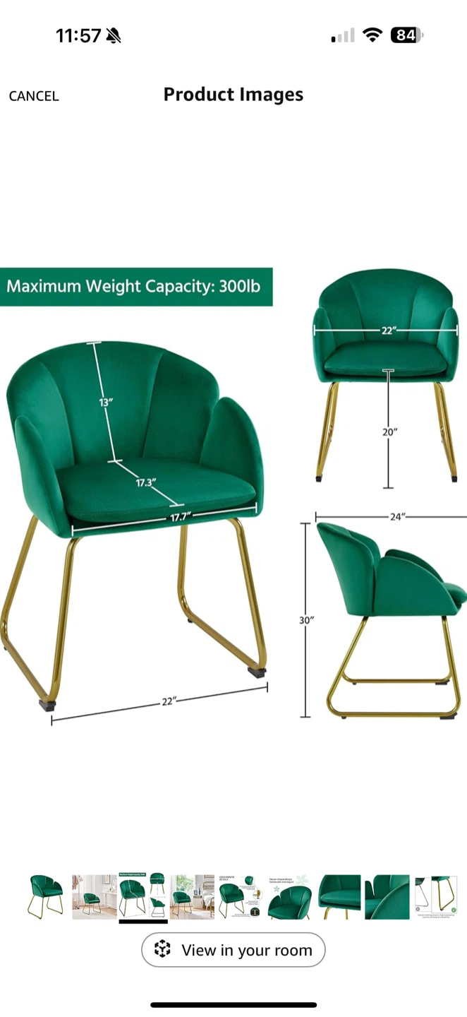 Green Velvet Accent Chair with Gold Legs - photo 2