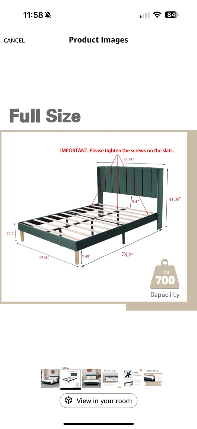 Full Size Green Velvet Bed Frame & Mattress - photo 3