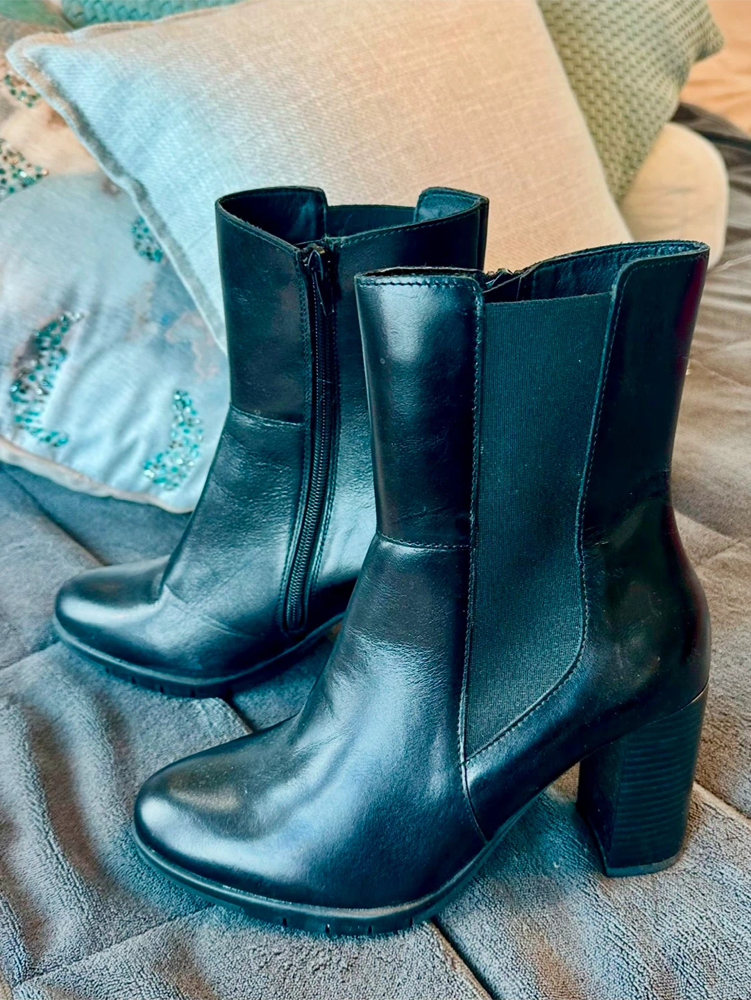 Cole Haan Black Leather Heeled Boots - Size 7.5 - photo 2