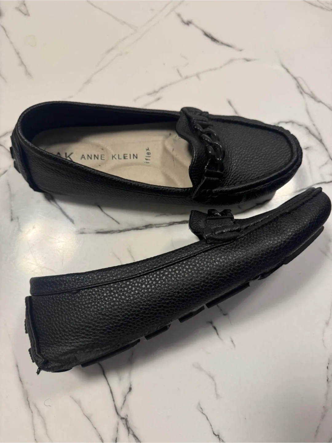 Anne Klein Black Leather Loafers Size 8 image indicator(2)