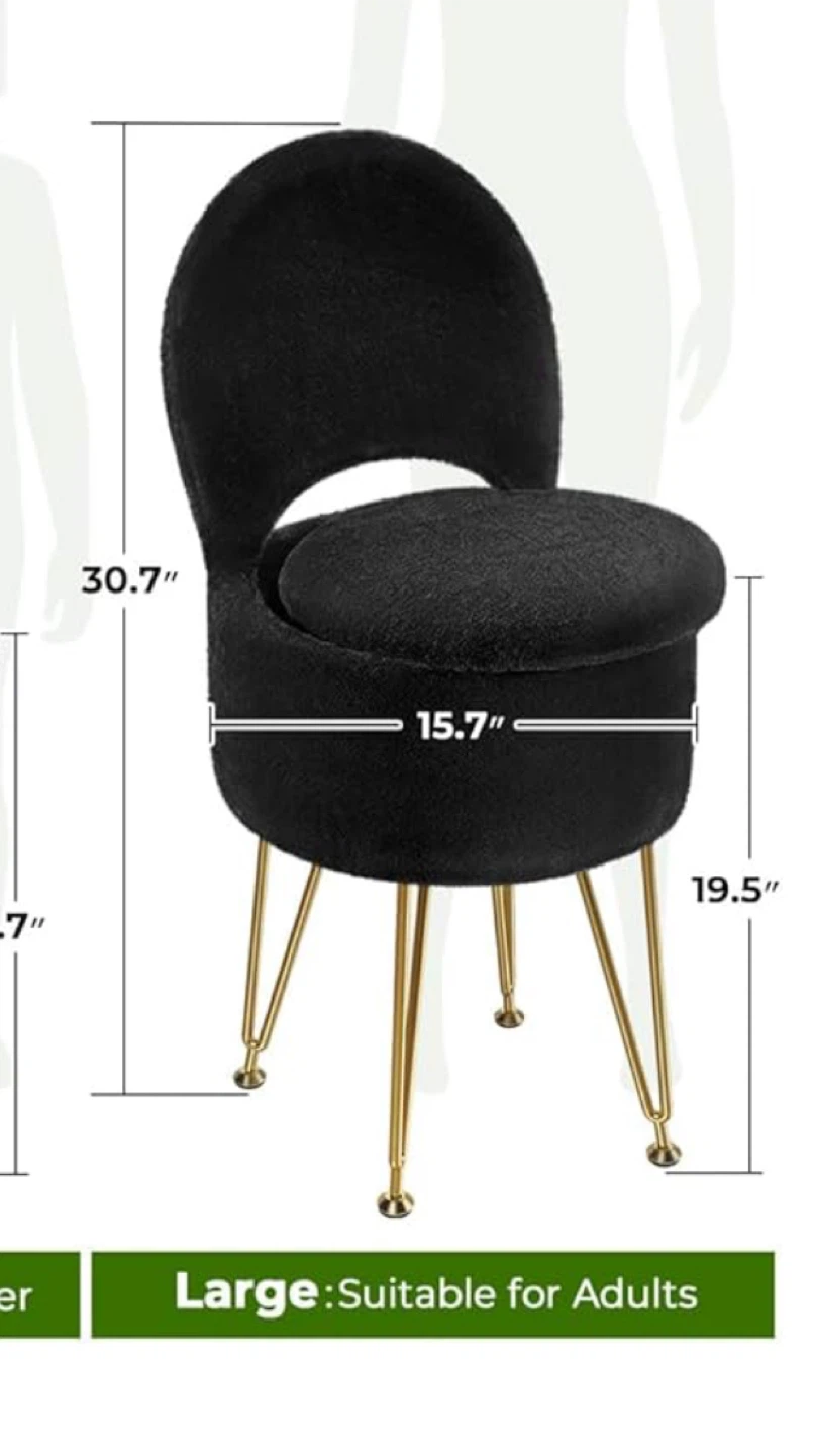 Black Vanity Stool with Storage - photo 2