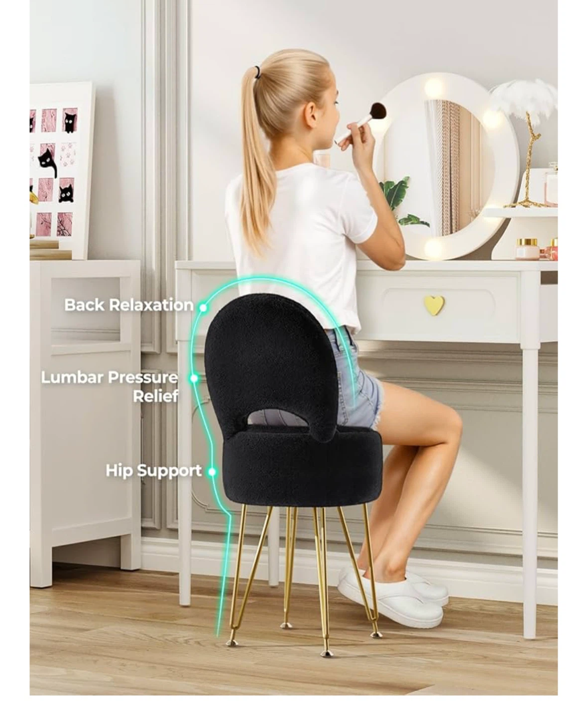 Black Vanity Stool with Storage - photo 3