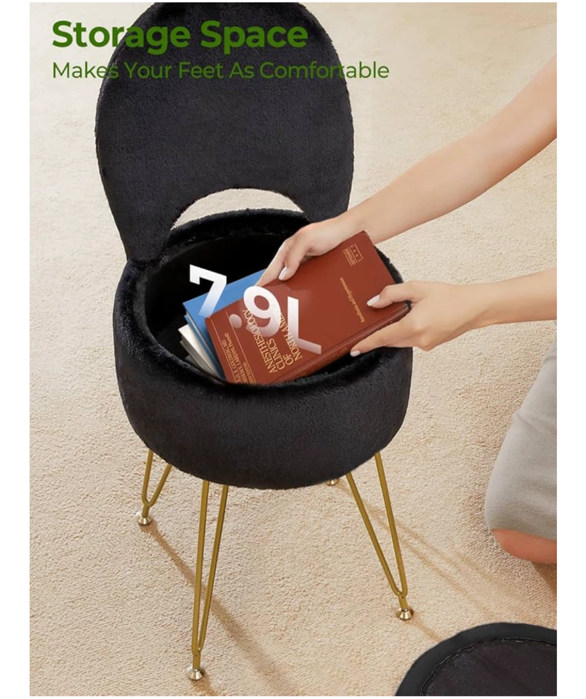 Black Vanity Stool with Storage - photo 4