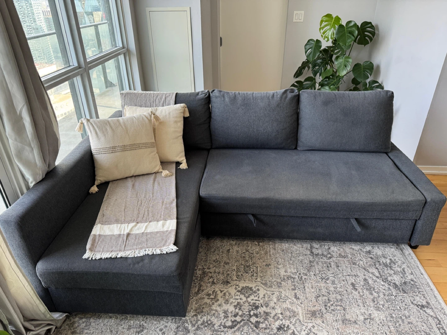 IKEA FRIHETEN Grey Sectional Sofa with Pull-Out Bed