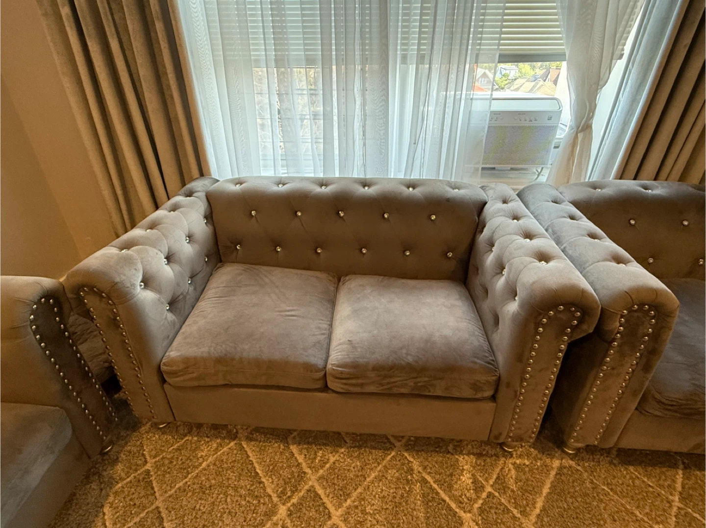 Gray Velvet Chesterfield Sofa Set - photo 2