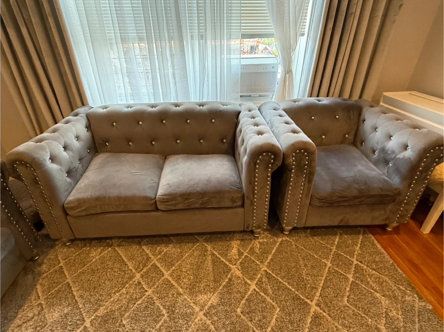 Gray Velvet Chesterfield Sofa Set
