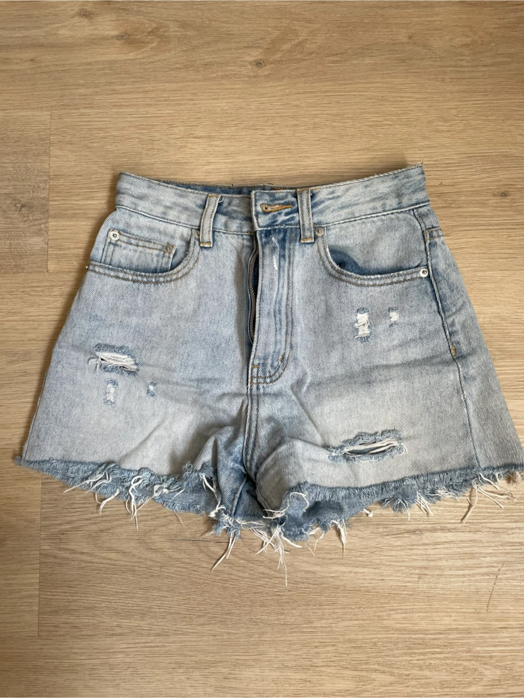 Distressed Denim Shorts - S