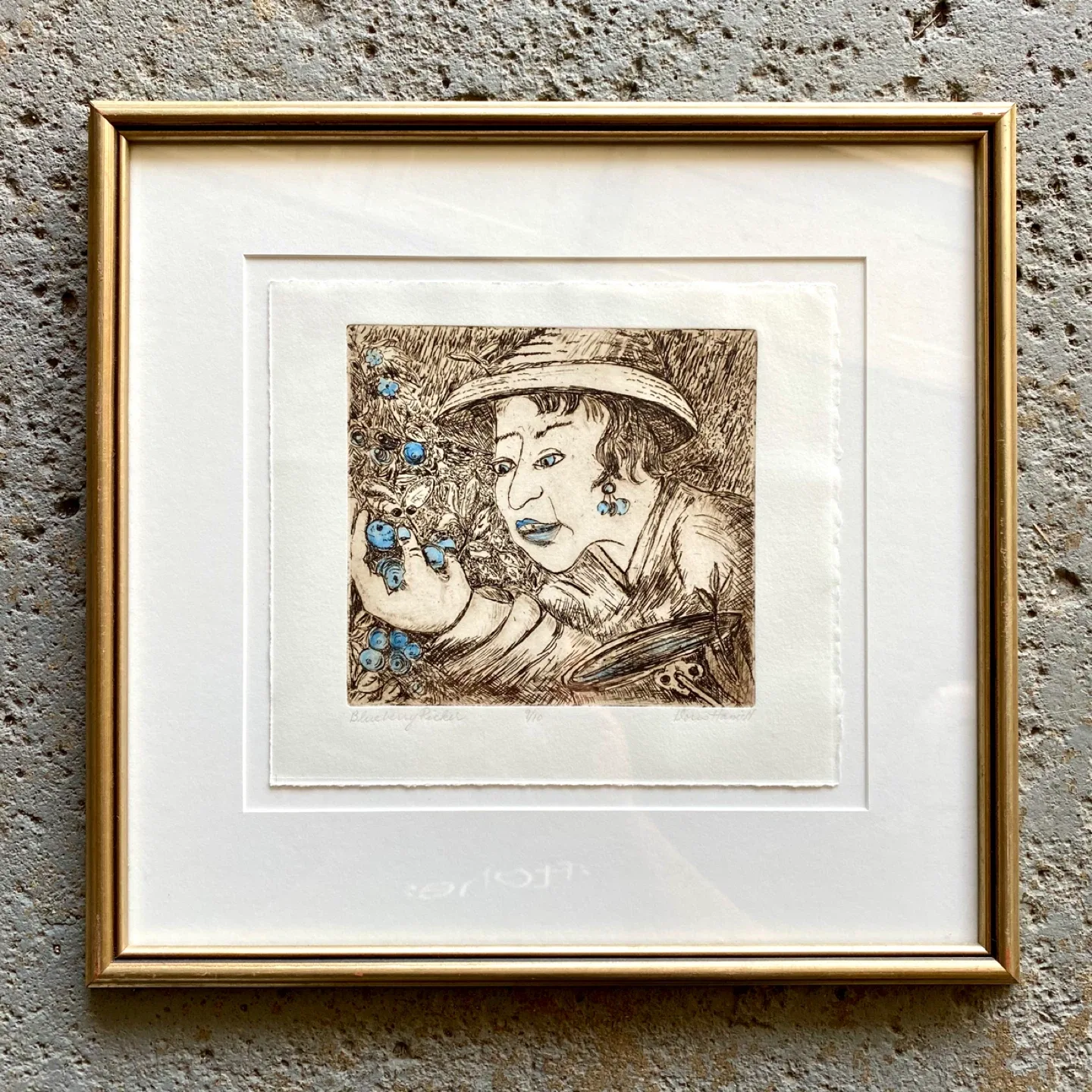 Framed Blueberry Picker Etching thumbnail