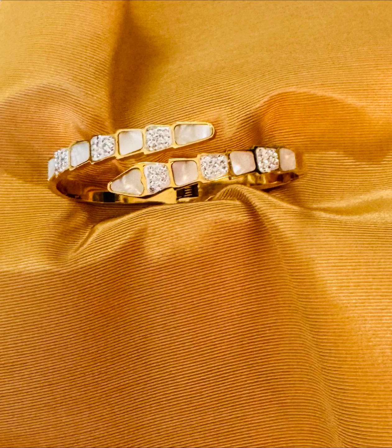 Wrap Around 14K Plated Serpento Mother Of Pearl Bangle thumbnail