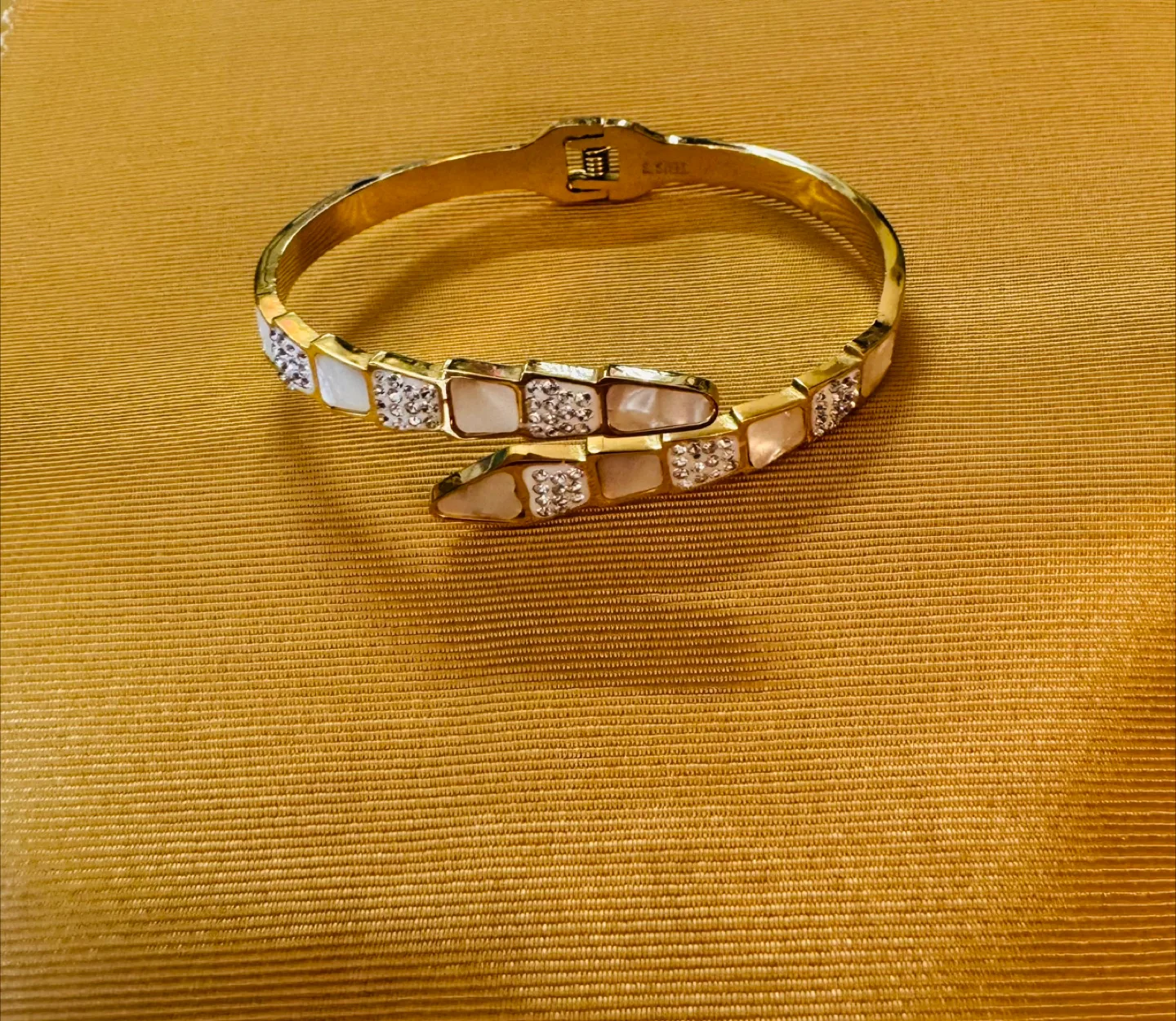 Wrap Around 14K Plated Serpento Mother Of Pearl Bangle image indicator(3)