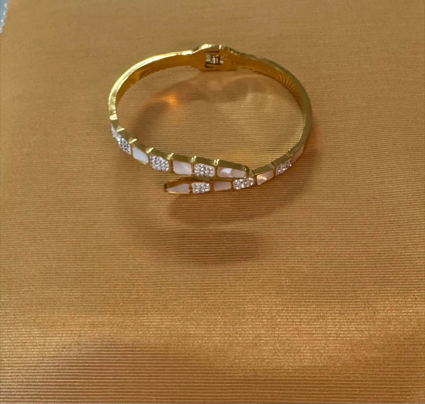 Wrap Around 14K Plated Serpento Mother Of Pearl Bangle image indicator(5)