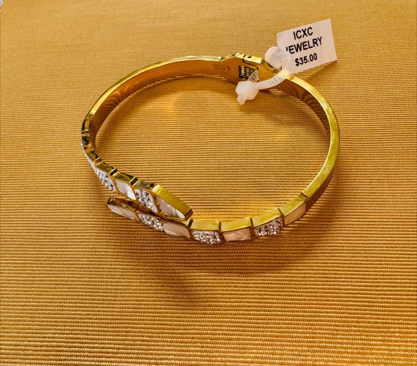 Wrap Around 14K Plated Serpento Mother Of Pearl Bangle image indicator(4)