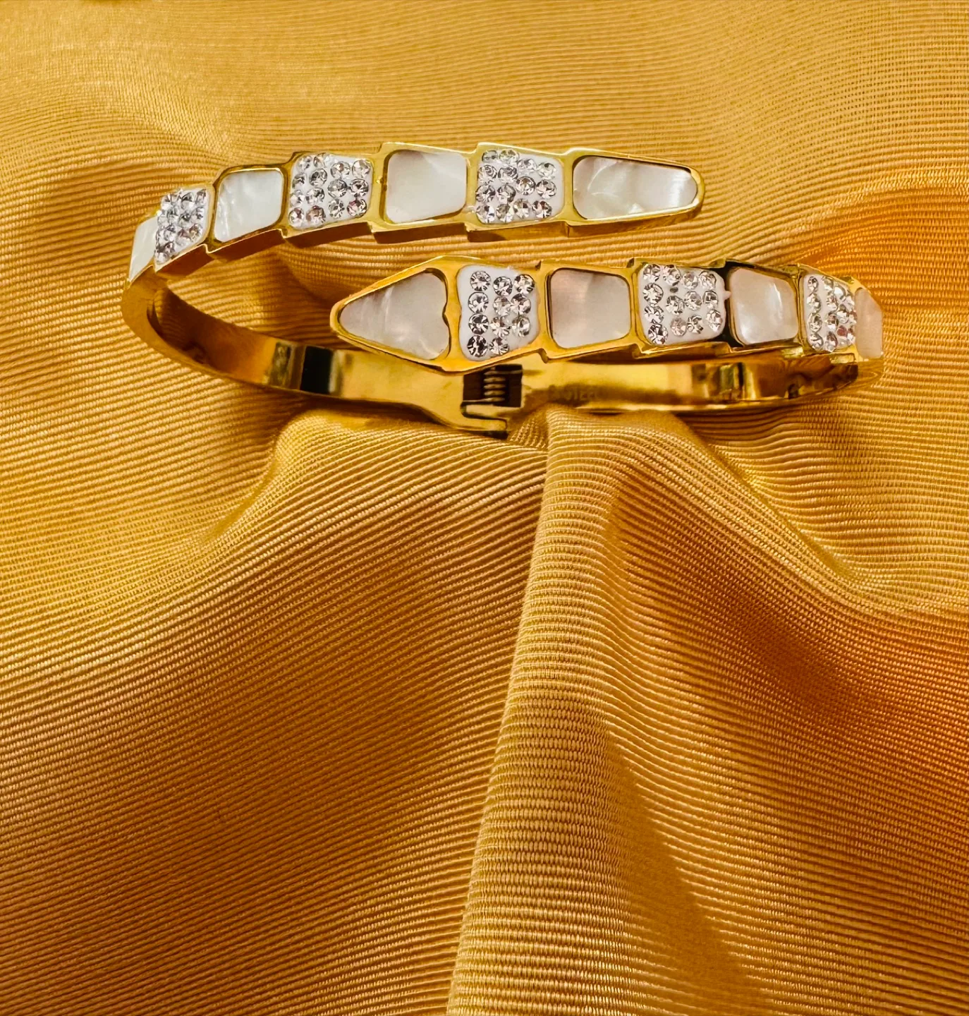 Wrap Around 14K Plated Serpento Mother Of Pearl Bangle image indicator(2)