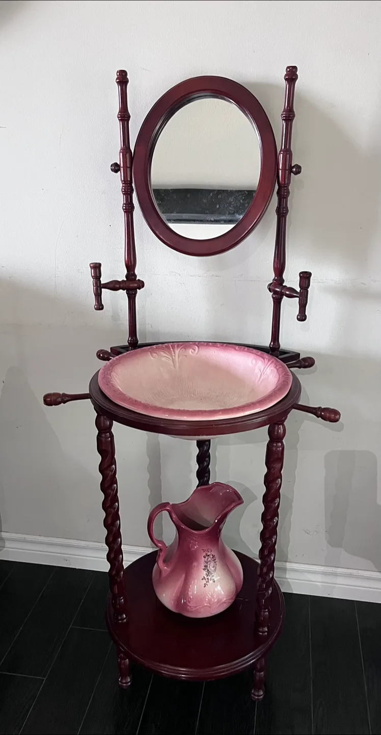 Antique Washstand with Mirror & Pitcher thumbnail