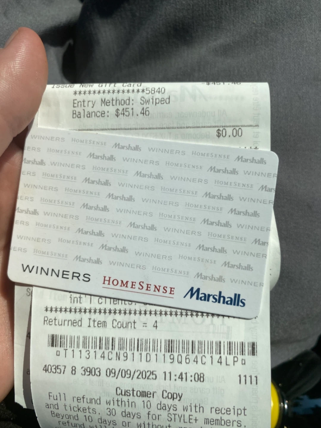 Winners/HomeSense/Marshalls $451.46 Giftcard