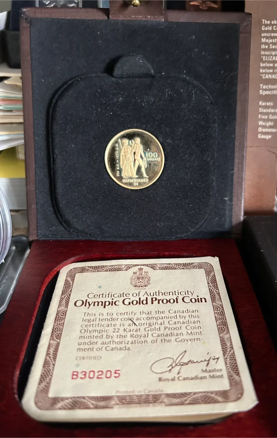 22k Gold Canadian Olympic Proof $100 Coin thumbnail