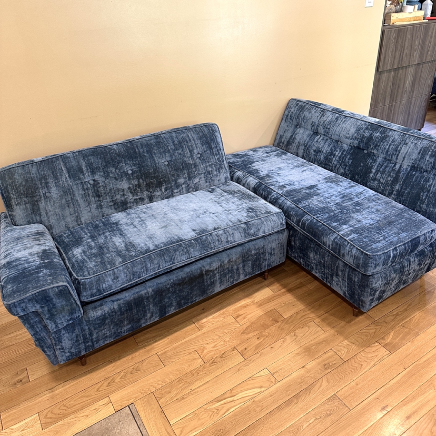 MCM Style Blue Velvet Modular Sofa (CAN DELIVER) - photo 5