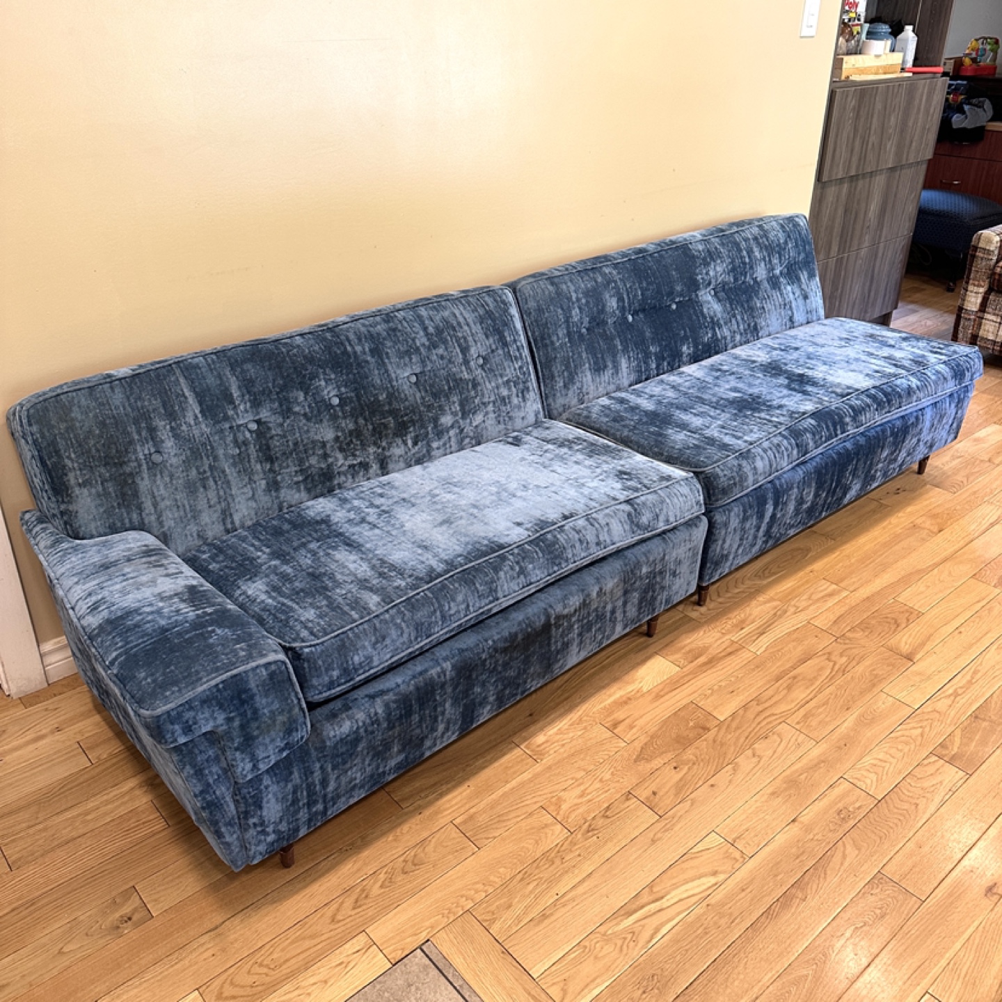 MCM Style Blue Velvet Modular Sofa (CAN DELIVER) - photo 2