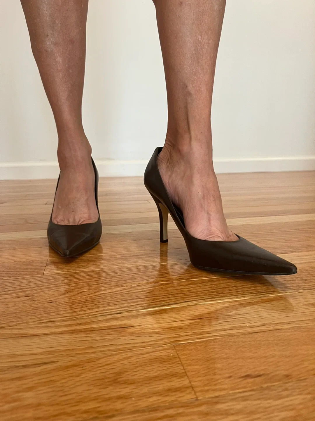 Brown Leather Pointed Toe Heels thumbnail