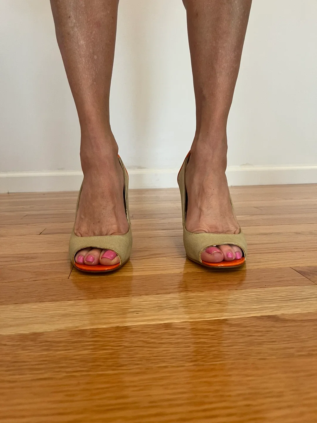 Beige & Orange Peep Toe Heels image indicator(3)