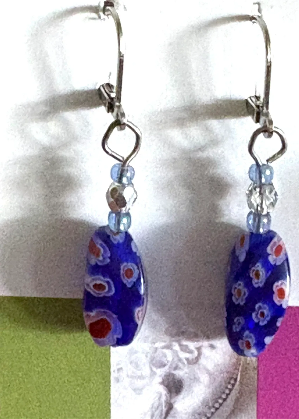 Lucine Designs Blue Millefiori Dangle Earrings image indicator(3)