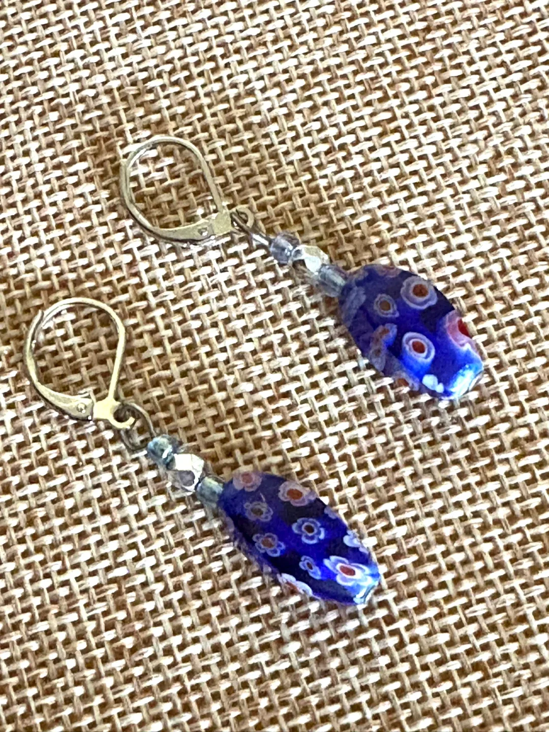 Lucine Designs Blue Millefiori Dangle Earrings thumbnail