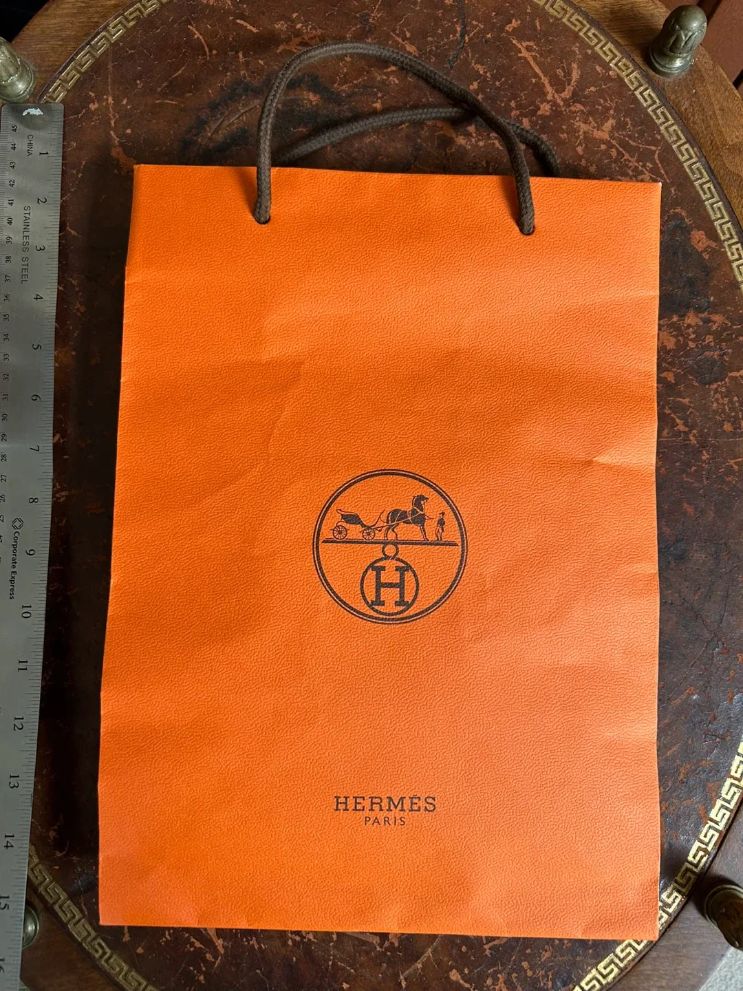 $3 Hermes authentic paper bag 13 x 9.5 x 7.5 inches thumbnail
