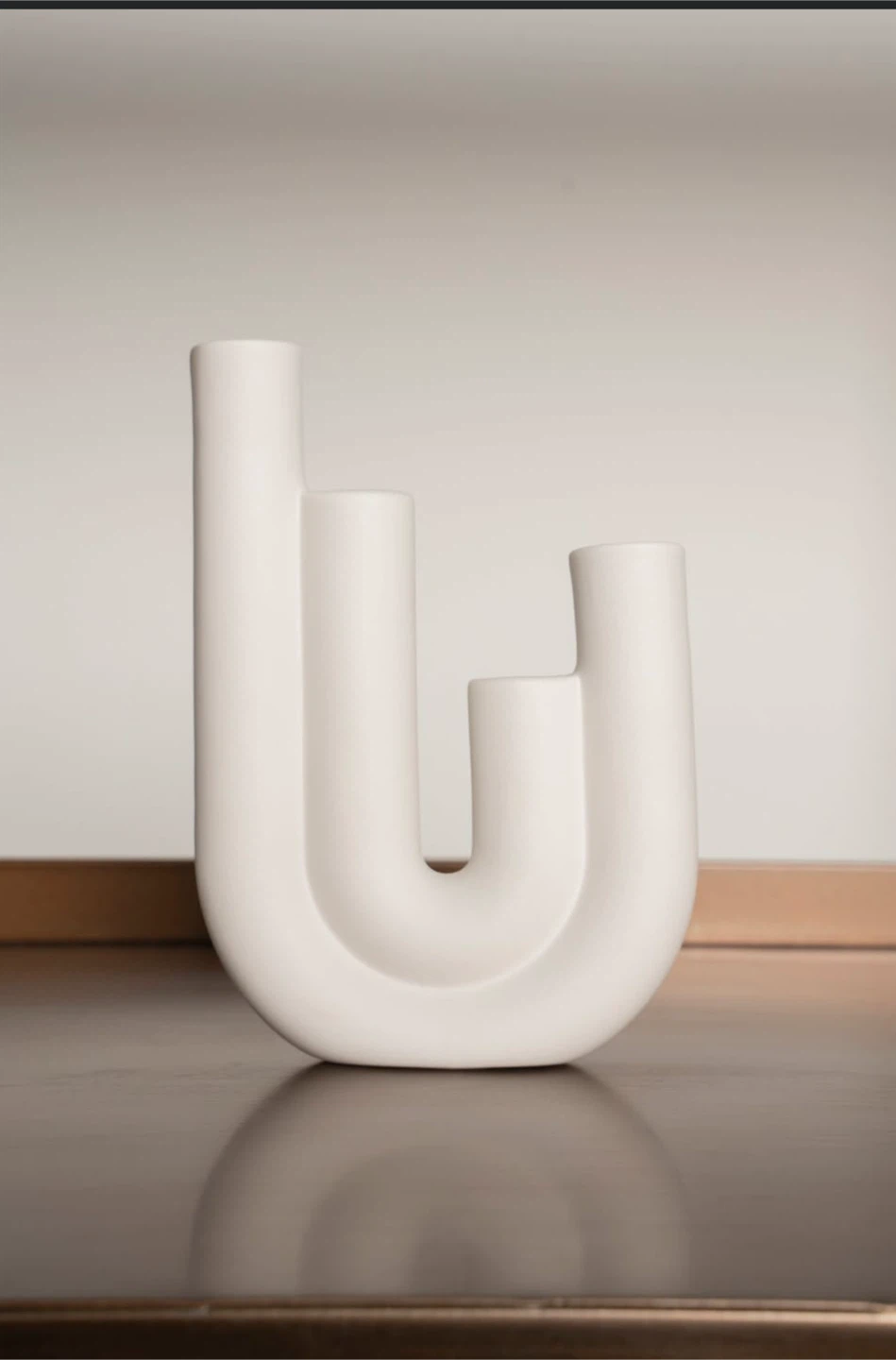 Modern White Ceramic U-Shaped Vase, candle holder