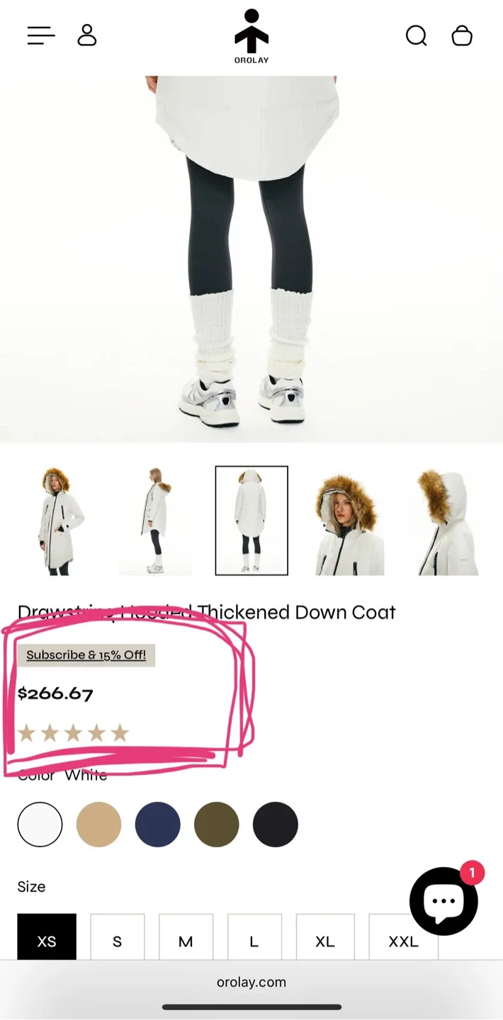 Brand New Orolay White Down Coat – Warm&Stylish image indicator(7)