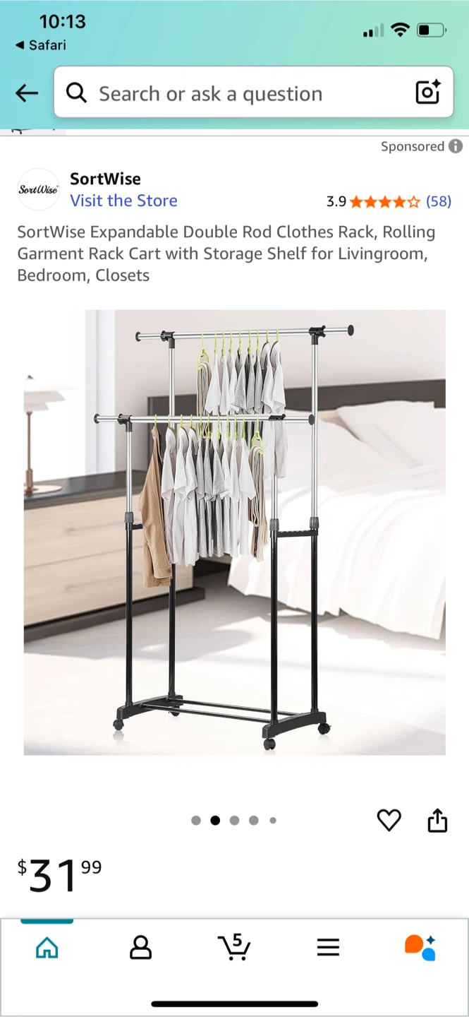 SortWise Expandable Double Rod Clothes Rack