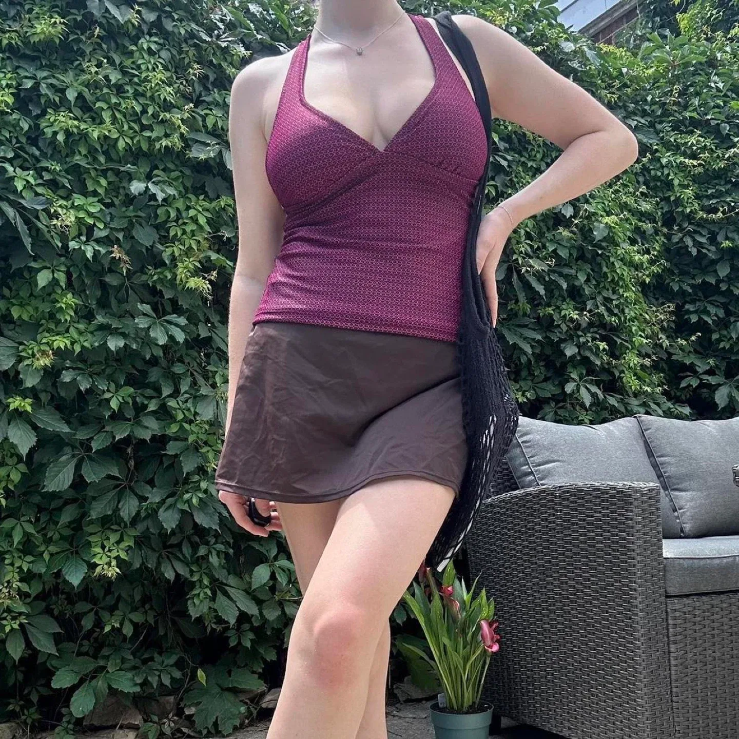 Y2k brown and pink heart patterned halter swim tankini image indicator(6)