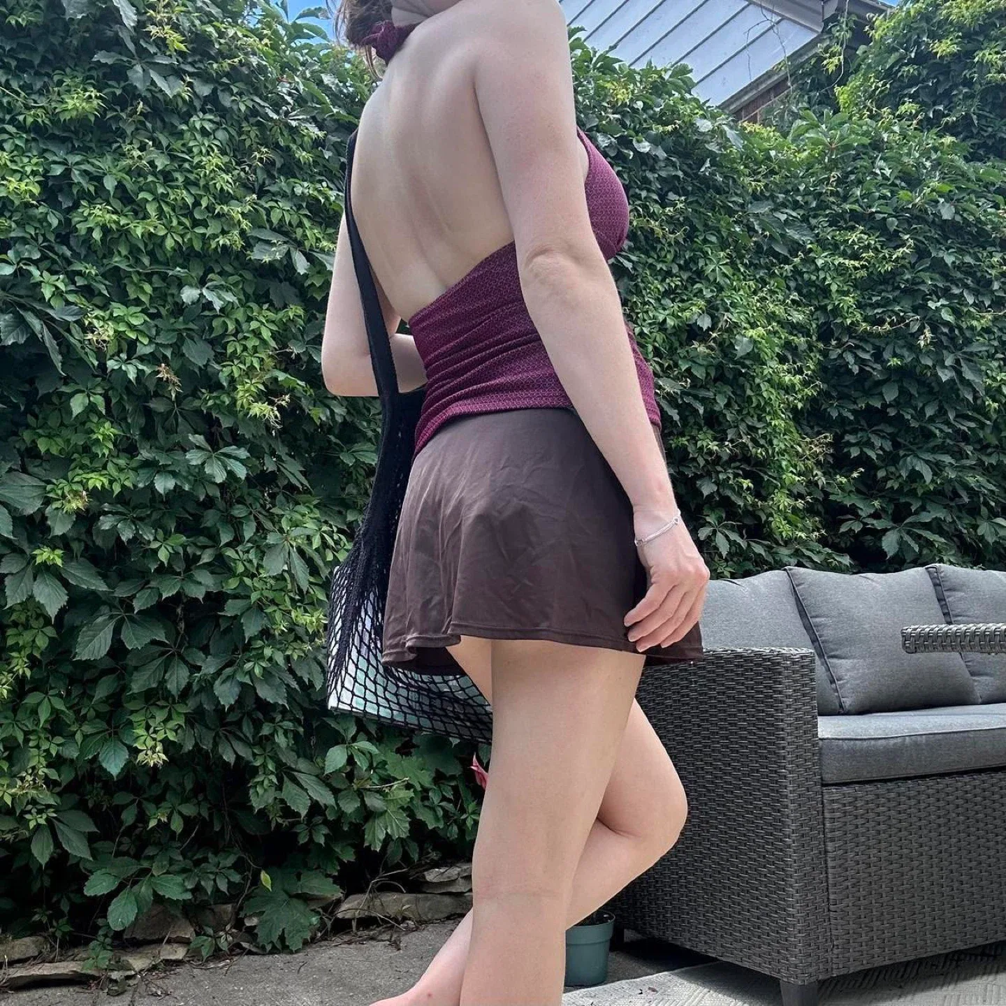 Y2k brown and pink heart patterned halter swim tankini image indicator(4)