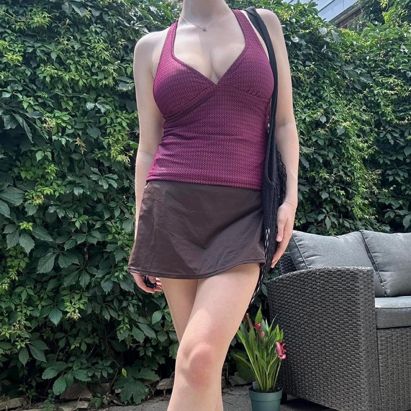 Y2k brown and pink heart patterned halter swim tankini image indicator(7)