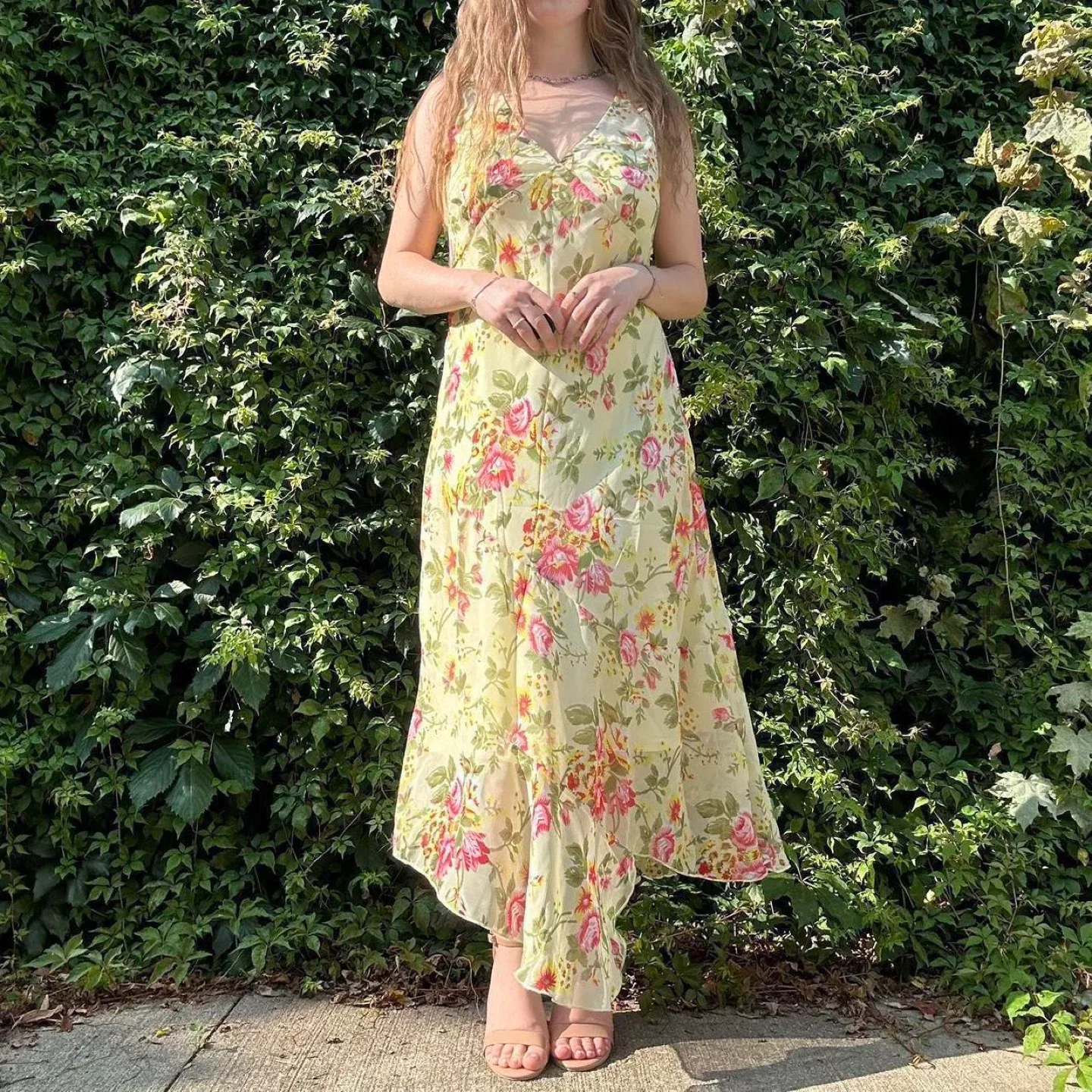 Vintage yellow and pink floral maxi dress image indicator(3)