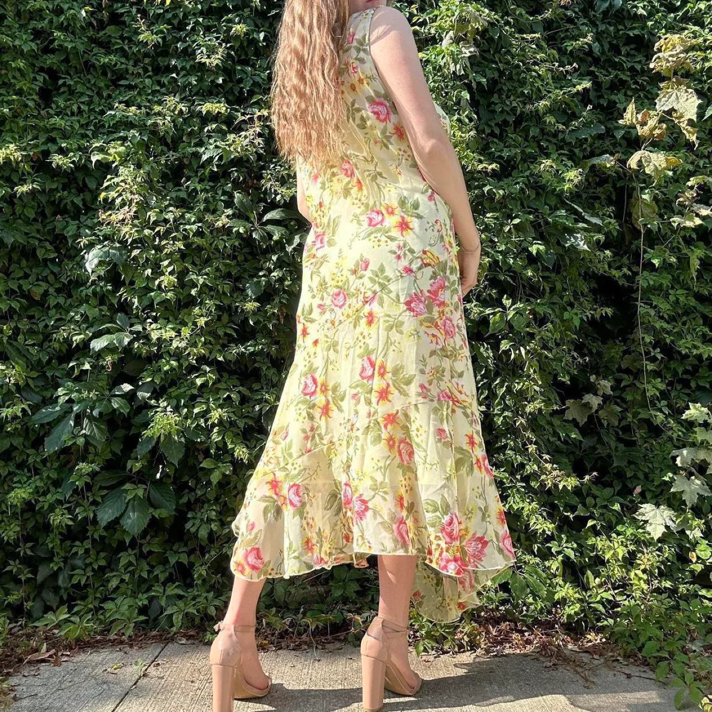 Vintage yellow and pink floral maxi dress image indicator(7)