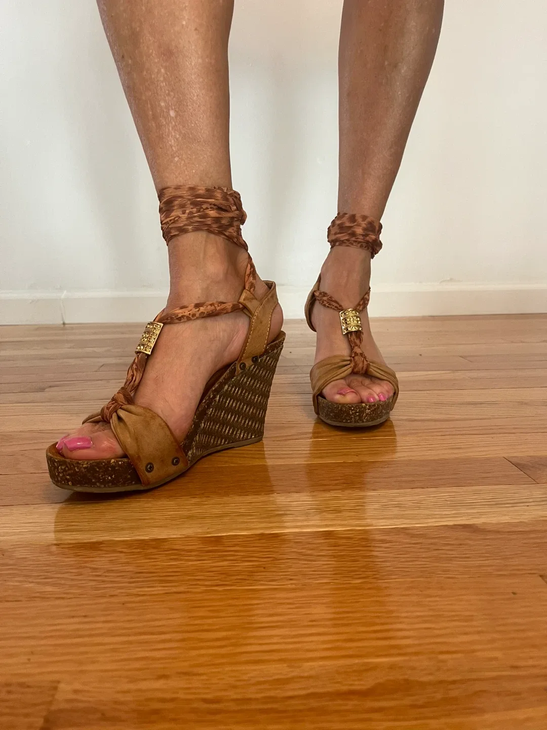 Brown Wedge Heels with Ankle Straps image indicator(2)
