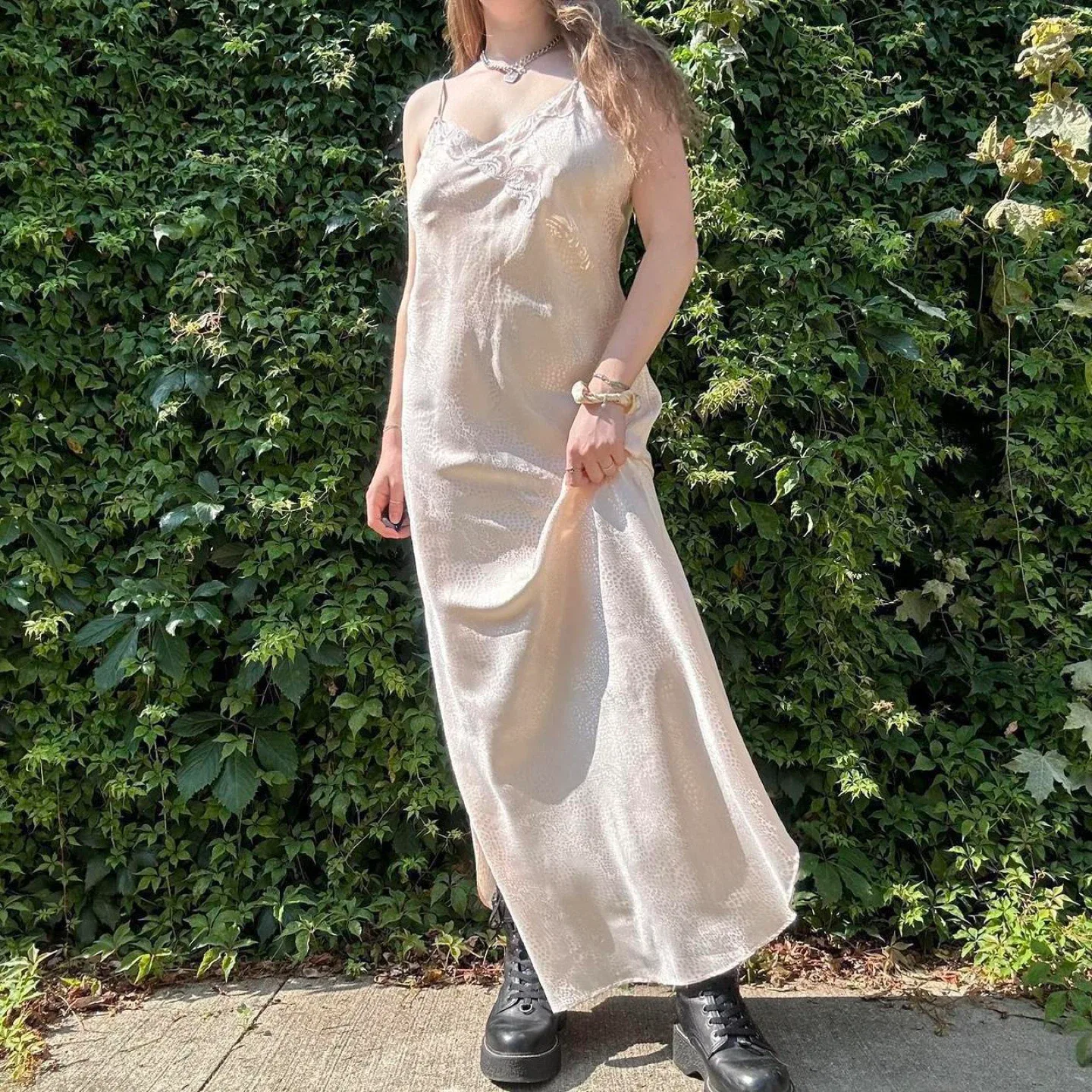 Vintage lace low back maxi slip dress