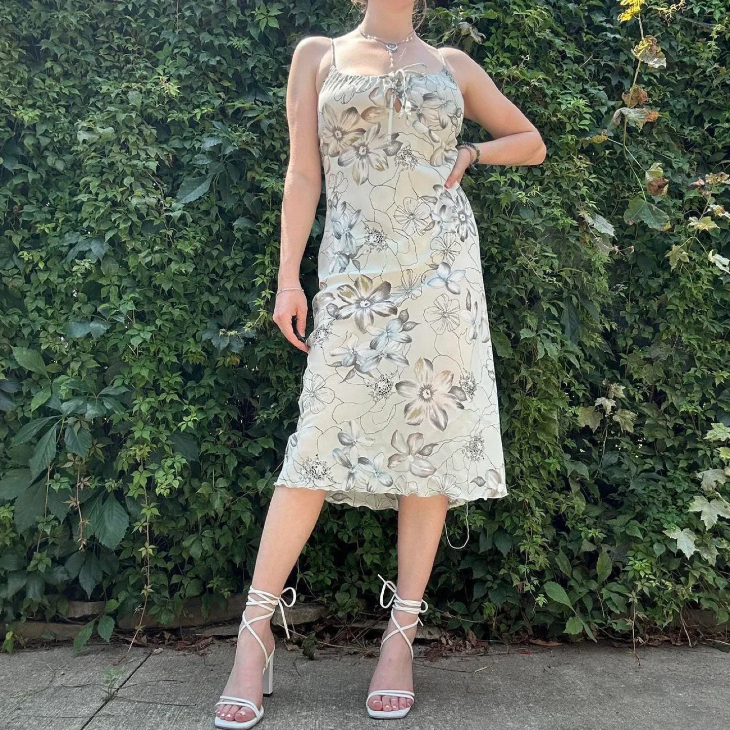 Light green floral midi slip dress image indicator(4)