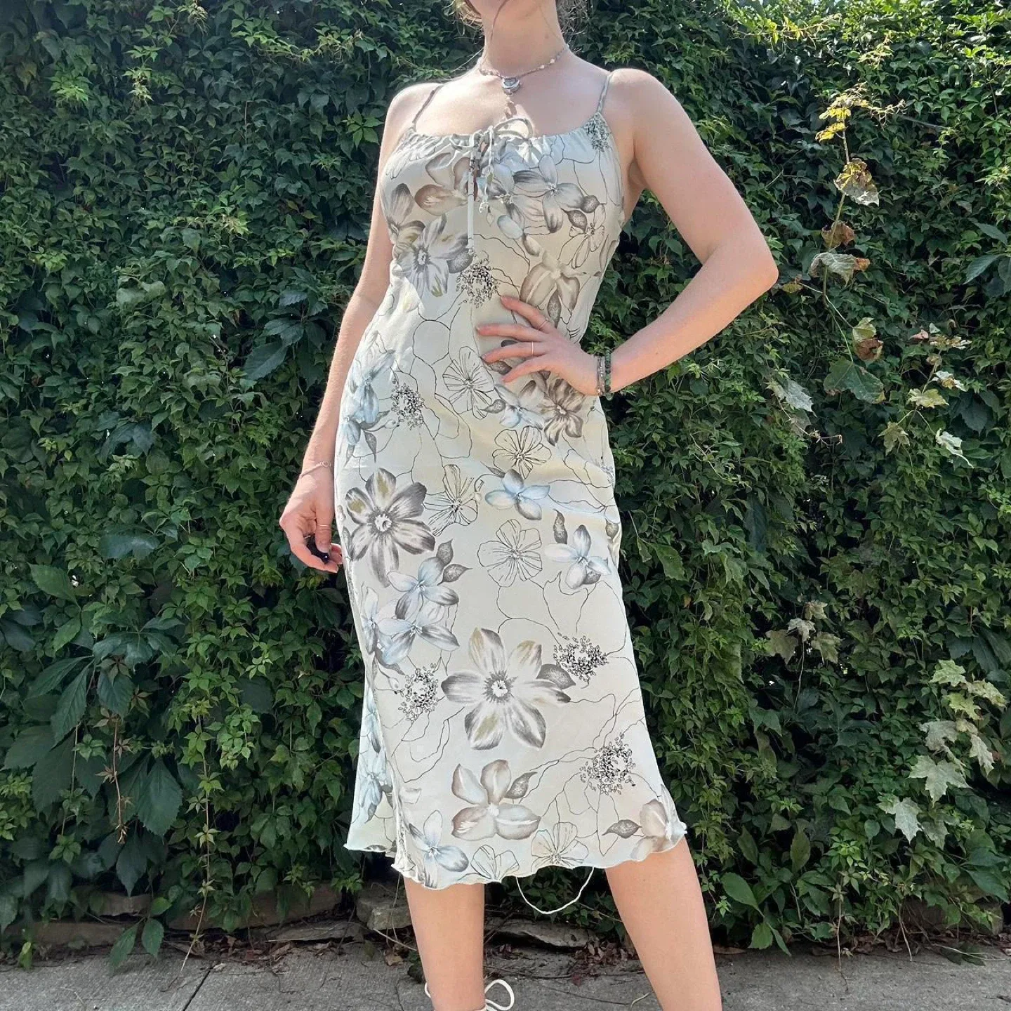 Light green floral midi slip dress image indicator(3)