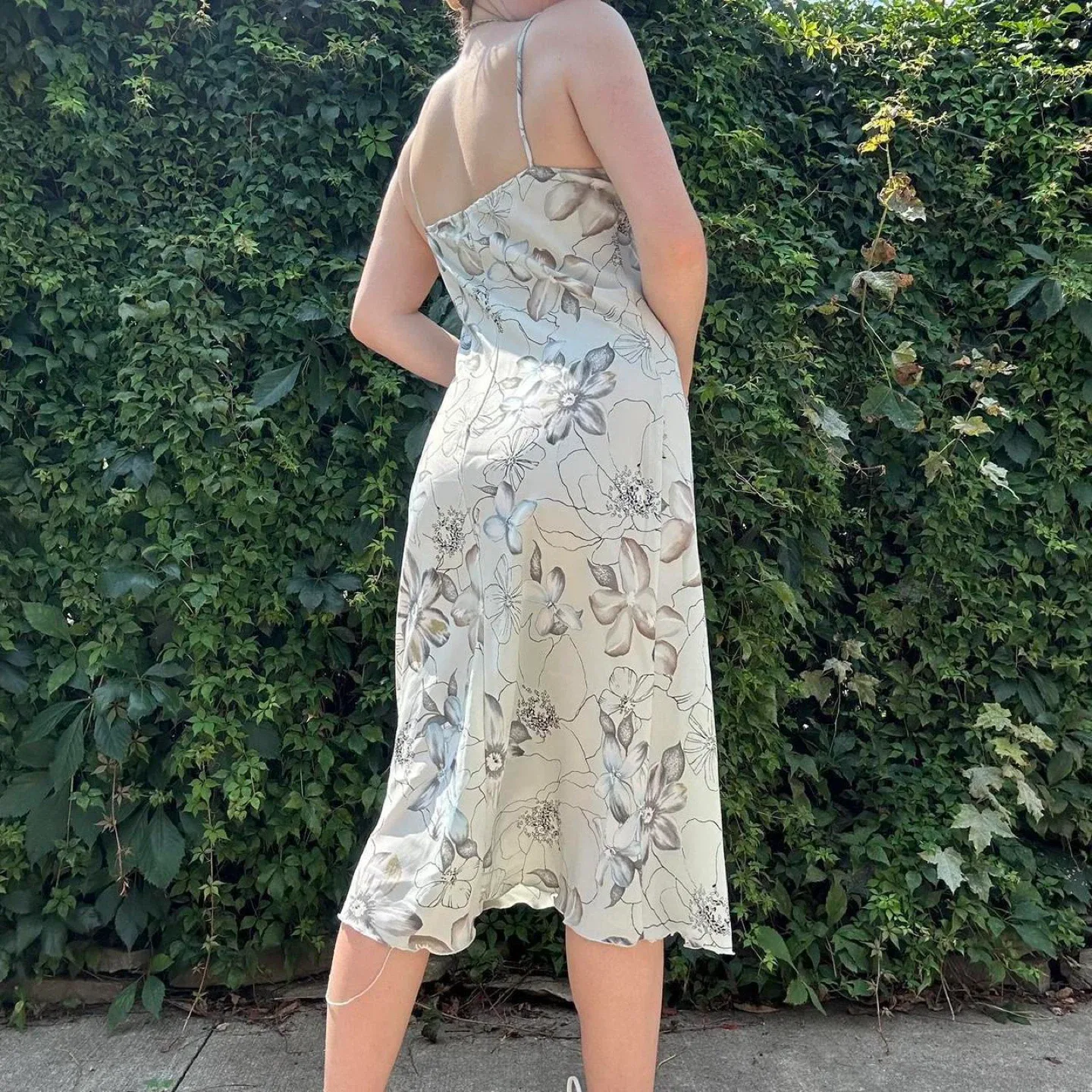 Light green floral midi slip dress image indicator(2)