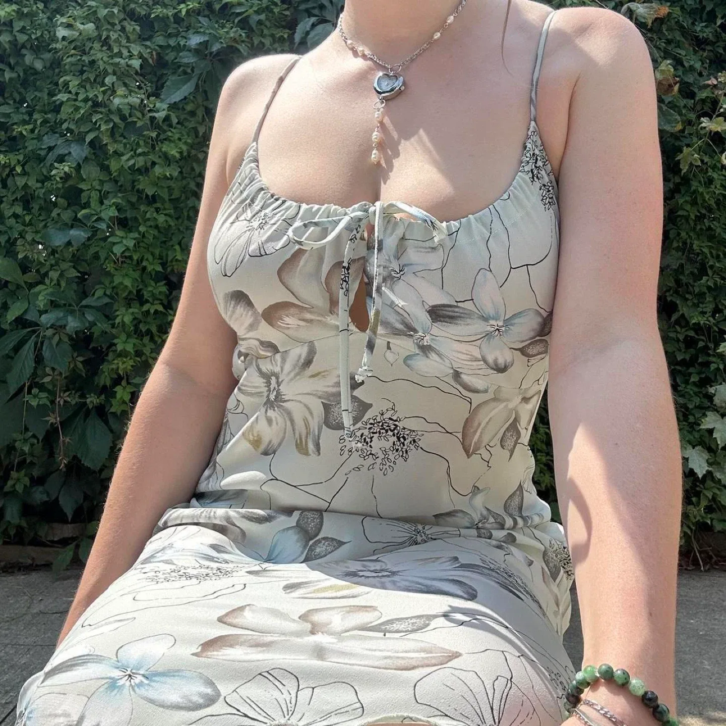 Light green floral midi slip dress image indicator(8)