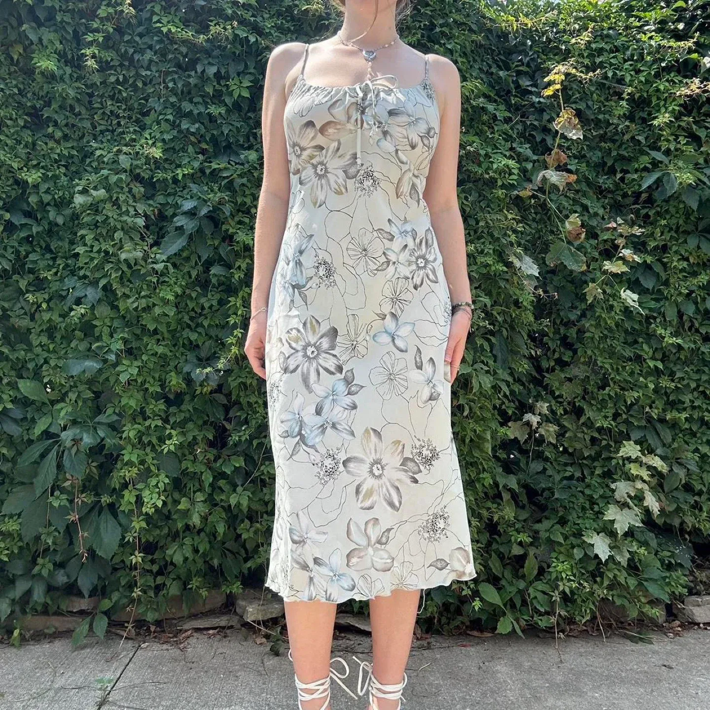 Light green floral midi slip dress image indicator(7)