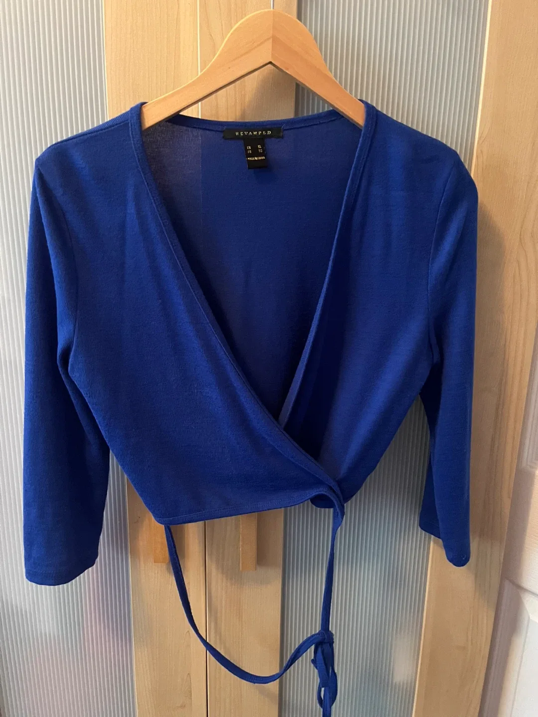 Revamped Blue Wrap Top - Size XL
