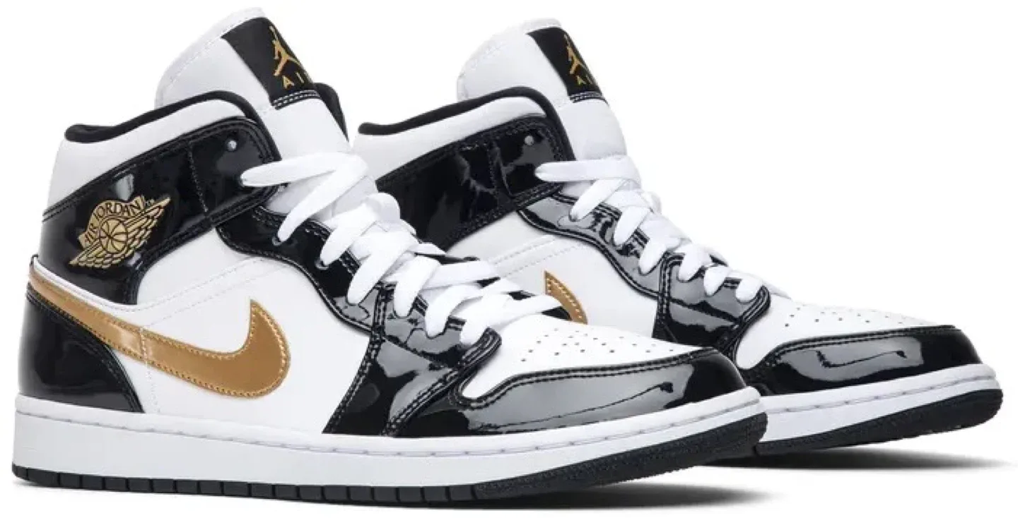 Nike Air Jordan 1 Mid Black White Gold thumbnail