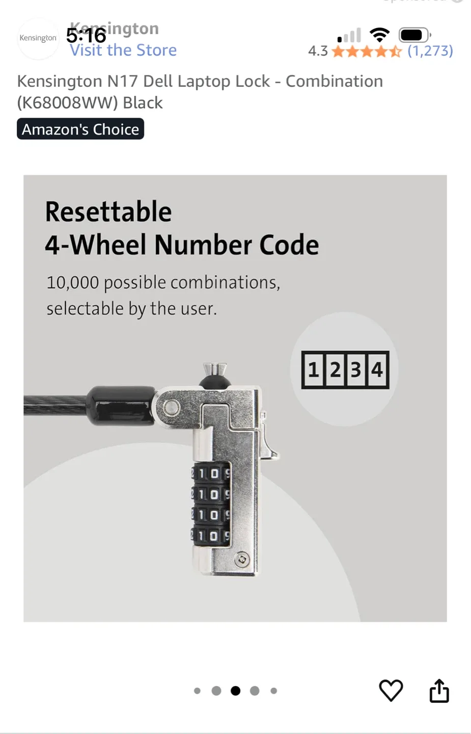 Brand New Kensington N17 Combination Laptop Lock image indicator(8)
