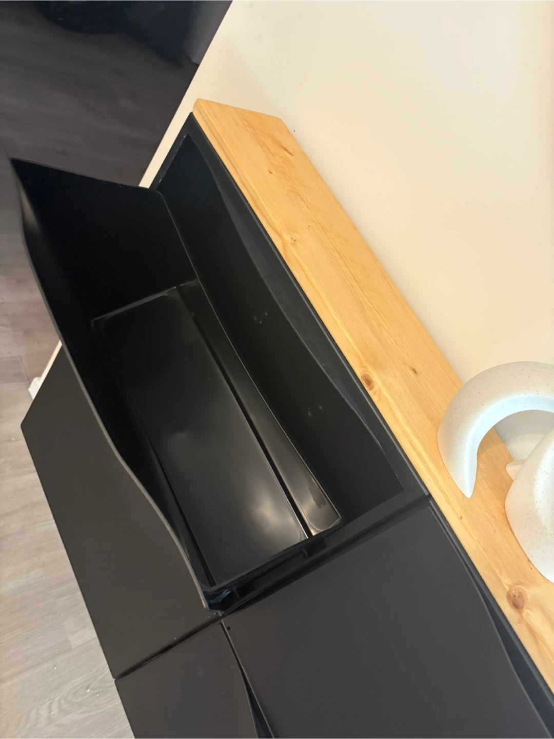 Black Shoe Cabinet with Wood Top and Mirror - photo 2