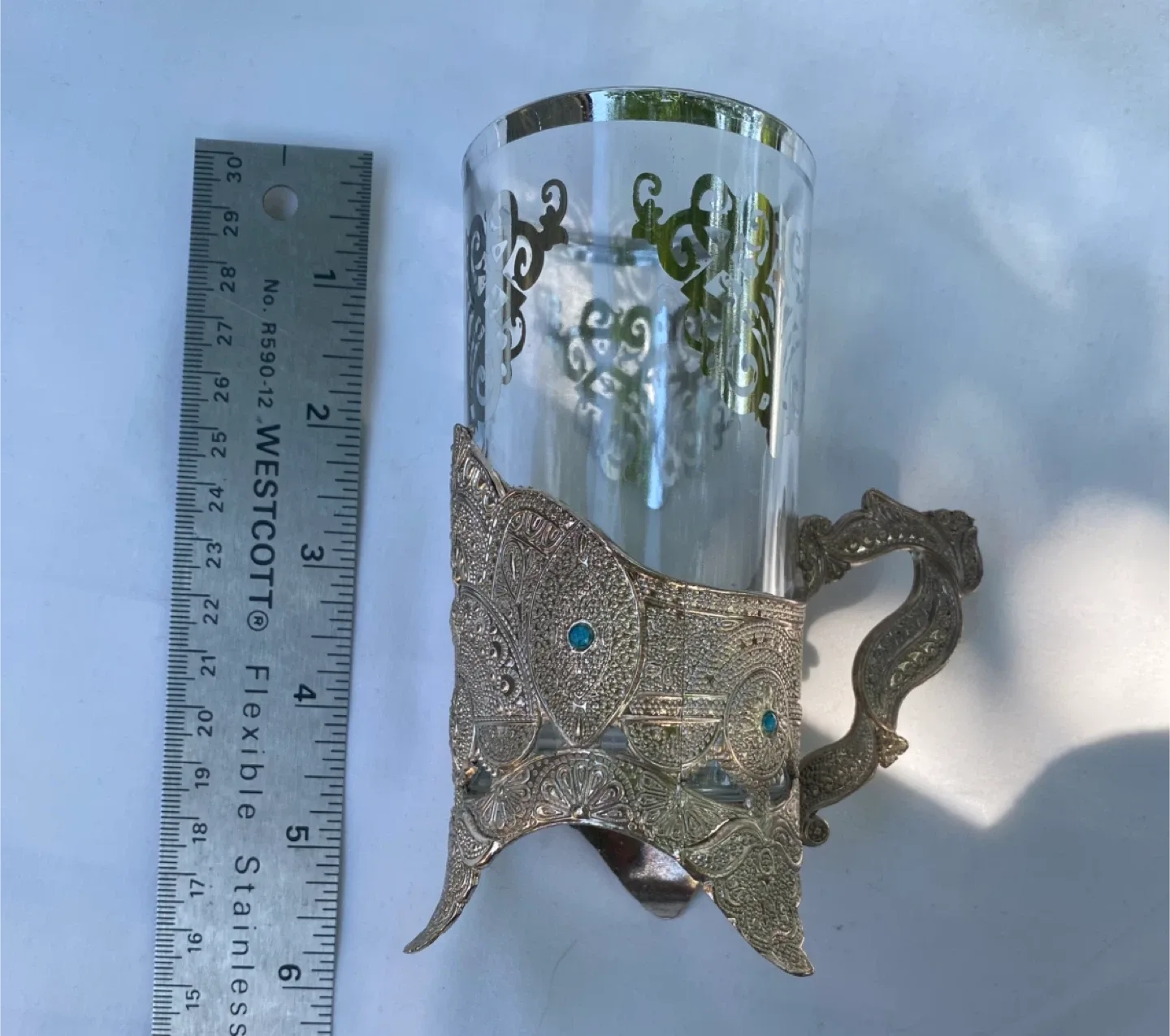 Vintage Silver Plated Tea Set with Turquoise Accents image indicator(6)