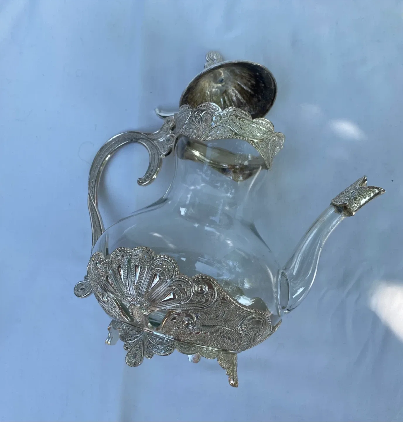 Vintage Silver Plated Tea Set with Turquoise Accents image indicator(9)