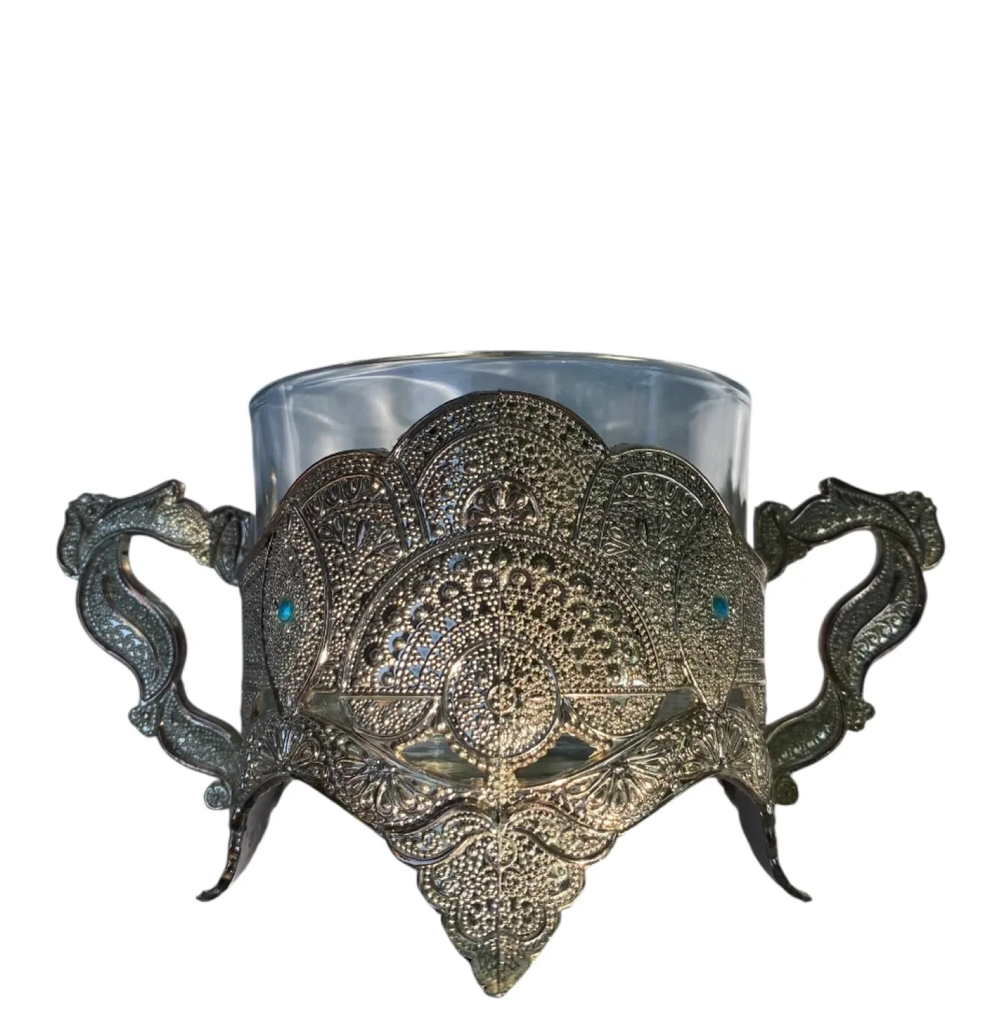 Vintage Silver Plated Tea Set with Turquoise Accents image indicator(10)