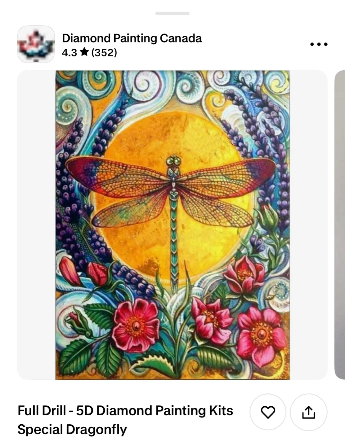 Diamond Art Complete Kit - 40x55cm Dragonfly thumbnail